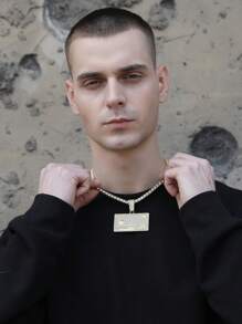 Collar con colgante cuadrado con detalle de letra y decoración de diamantes de imitación para hombre, estilo Punk Hip Pop, para regalo de joyería y fiesta - Dorado - Ver 7