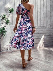 SHEIN VCAY Đầm Thắt lưng Viên lá sen Hoa Tất cả trên in Boho - Nhiều màu - Xem 4