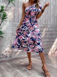 SHEIN VCAY Đầm Thắt lưng Viên lá sen Hoa Tất cả trên in Boho - Nhiều màu - Xem 2