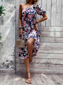SHEIN VCAY Đầm Thắt lưng Viên lá sen Hoa Tất cả trên in Boho - Nhiều màu - Xem 6