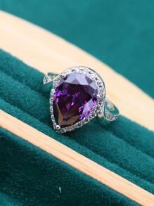 3pcs Luxury Water Drop Shaped Cubic Zirconia Inlaid Earrings, Ring, Pendant, Necklace Jewelry Set - Purple - View 3