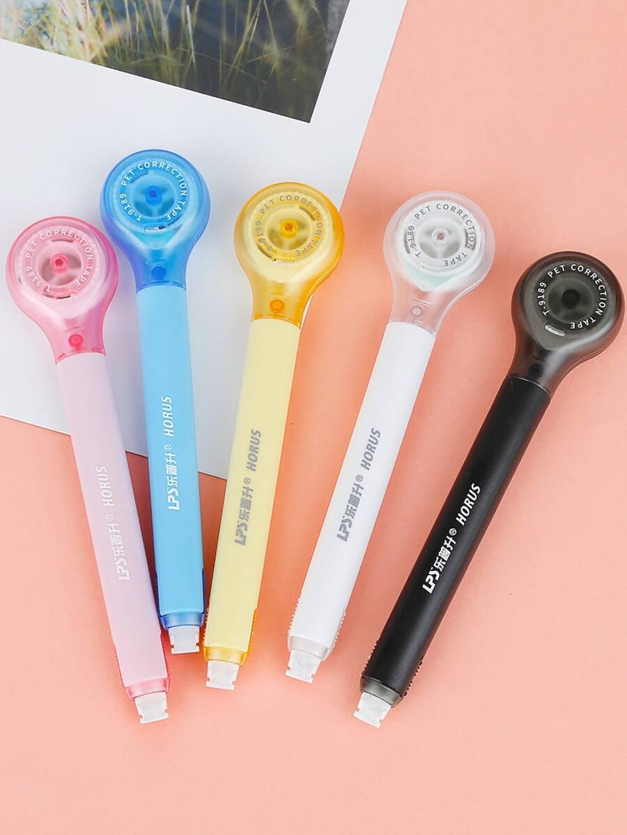 5 piezas Cinta de corrección de blanqueamiento unicolor con estampado de letra simple portátil para oficina
