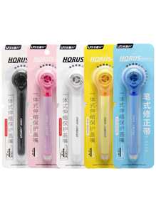 5 piezas Cinta de corrección de blanqueamiento unicolor con estampado de letra simple portátil para oficina