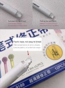 5 piezas Cinta de corrección de blanqueamiento unicolor con estampado de letra simple portátil para oficina