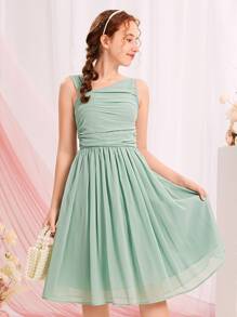SHEIN Teen Girls Ruched Front Ruched Chiffon Dress