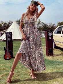 Breezaya 佩斯利印花露背吊带连衣裙 波西米亚风女装 - 彩色 - 查看 2