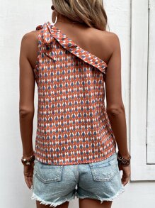 Breezaya Allover Print One Shoulder Knot Blouse - Multicolor - View 2