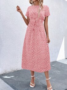 SHEIN LUNE Đầm Thắt lưng Nút Tim Tất cả trên in Giải trí - Bụi hồng - Xem 6