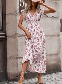 Breezaya 印花荷葉邊連衣裙 - 玫紅色 - 查看 3