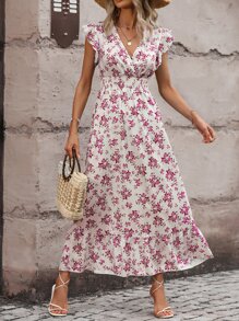 Breezaya 印花荷葉邊連衣裙 - 玫紅色 - 查看 4