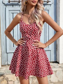 SHEIN VCAY Allover Floral Print Tie Back Cami Dress - Burgundy - View 3