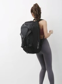 字母細節行李袋雙把手運動和旅行審美運動包運動包 - 黑色 - 查看 3