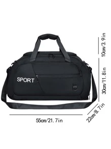 字母細節行李袋雙把手運動和旅行審美運動包運動包 - 黑色 - 查看 4