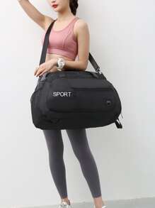 字母細節行李袋雙把手運動和旅行審美運動包運動包 - 黑色 - 查看 5