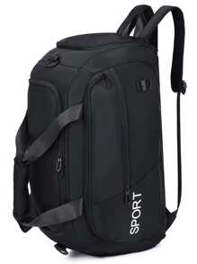 字母細節行李袋雙把手運動和旅行審美運動包運動包 - 黑色 - 查看 7