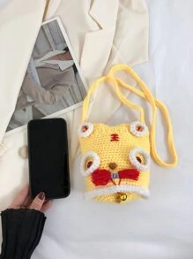 Bolso de ganchillo mini tigre de dibujos animados cara adorno dulce