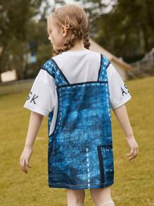 Girls Cartoon Graphic Drop Shoulder Tee Dress - Multicolor - View 2