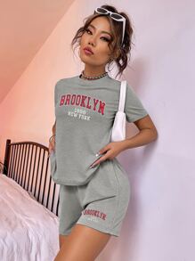 SHEIN Unity Ropa Dos piezas para Mujer Letras Casual - Gris - Ver 3