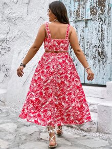 SHEIN Holidaya Plus Tropical Print Wide Strap Top & Skirt - Multicolor - View 2