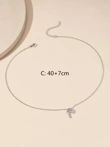 Collar con diseño de diamante de imitación clave & con accesorio de corazón - Plateado - Ver 3