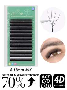 Glamlash 12排4DW形狀8-15毫米CD捲曲預製扇形睫毛延長俄羅斯卷睫毛三葉草綻放睫毛多莉混合睫毛 - 黑色 - 查看 1