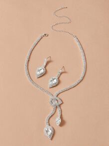 1 chiếc vòng cổ trang trí đá giả Y Lariat & 1 đôi bông tai hình giọt nước - Bạc - Xem 2