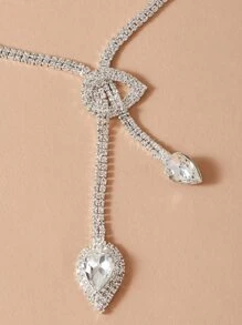 1 chiếc vòng cổ trang trí đá giả Y Lariat & 1 đôi bông tai hình giọt nước - Bạc - Xem 3
