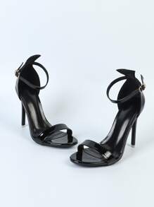 女士时尚高跟圆头漆皮踝带凉鞋，适合派对或婚礼，黑色，春夏装扮 - 黑色 - 查看 3