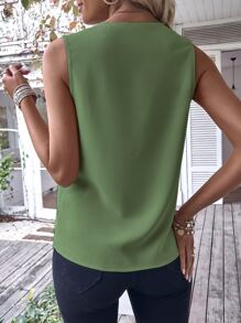 SHEIN Clasi Áo sơ mi nữ Khối Màu Giải trí - màu xanh lá - Xem 2