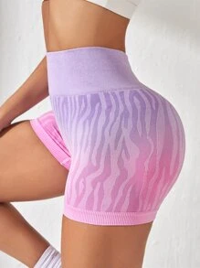 Yoga Trendy 漸變圖案寬腰帶運動短褲 - 彩色 - 查看 5