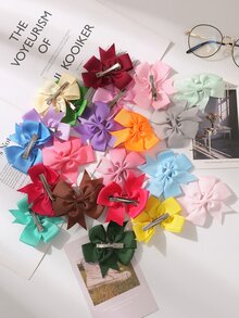 21入組女士日常生活用蝴蝶結裝飾鱷魚皮髮夾 - 彩色 - 查看 2