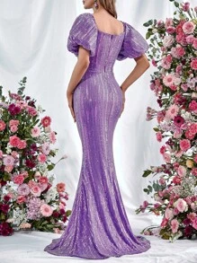 Đầm Dây kéo màu trơn Buổi tiệc - Màu tím - Xem 2