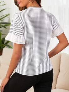 EURMUSE Camiseta con estampado de rayas con bordado de corazón - Blanco - Ver 2