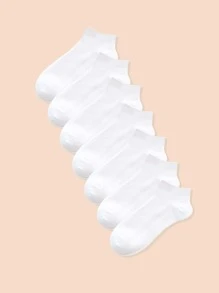 7pairs Men Solid White Ankle Socks For Summer - White - View 1
