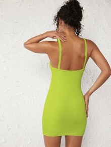 SHEIN BASICS Solid Cami Bodycon Dress - Lime Green - View 2