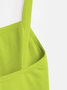SHEIN BASICS Solid Cami Bodycon Dress - Lime Green - View 10