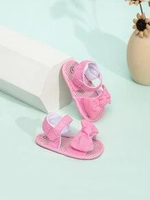 Preppy Ankle Strap Sandals For Baby, Floral Pattern Bow Decor Sandals - Hot Pink - View 1