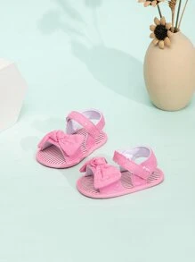 Preppy Ankle Strap Sandals For Baby, Floral Pattern Bow Decor Sandals - Hot Pink - View 2