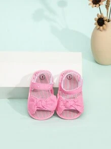 Preppy Ankle Strap Sandals For Baby, Floral Pattern Bow Decor Sandals - Hot Pink - View 3