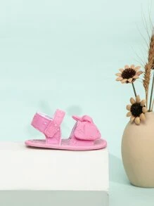Preppy Ankle Strap Sandals For Baby, Floral Pattern Bow Decor Sandals - Hot Pink - View 4