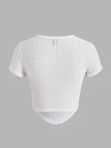 SHEIN EZwear Áo thun nữ Bất đối xứng Tranh thêu màu trơn Giải trí - trắng - Xem 2