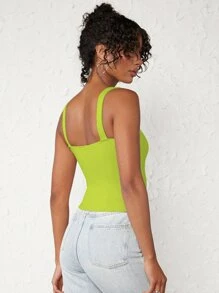 SHEIN BASICS 夏季純色寬帶背心上衣 - 青檸色 - 查看 2