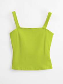 SHEIN BASICS 夏季純色寬帶背心上衣 - 青檸色 - 查看 3