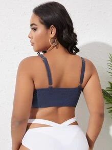 SHEIN Swim Curve Plus Solid V Neck Bikini Top - Dark Grey - View 2