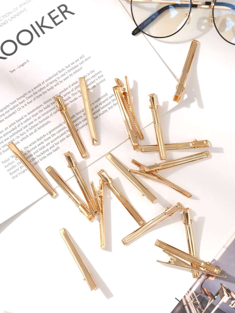 20pcs Women Minimalist Alligator Hair Clip For Daily Street Claw Clips Hair Claws Hair Barrettes, School Stuff, Hair Accessories, Head Accessories, Hair Accessories For Women - Gold - View 1