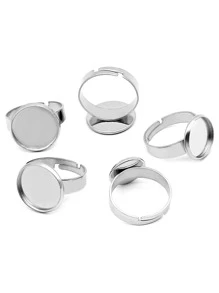 10 件/套不鏽鋼首飾時尚男式女式凸圓形戒指空白底座適合鑲嵌 8 10 12 14 16 18 20 毫米寶石瑪瑙首飾製作配件 - 銀色 - 查看 2