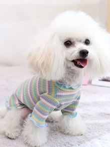 1入組條紋印花寵物T恤衫適用於貓和狗狗適合春天 - 彩色 - 查看 1