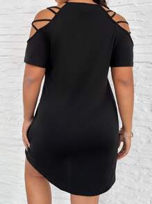 SHEIN LUNE Plus Crisscross Cold Shoulder Tee Dress - Black - View 2