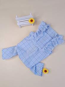 1pc Pet Clothing Countryside Style Checkered Soft Comfortable Jumpsuit With Ruffle Trim Home Wear - Blue - View 2