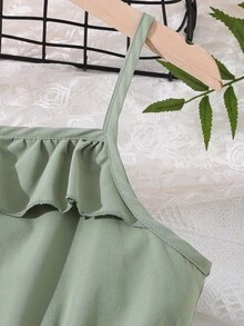 SHEIN Chicas Vestido de tirantes ribete con fruncido bajo con volante - Verde - Ver 6